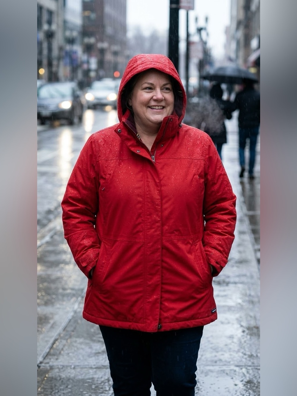 LANDS END WOMENS HOODED SQUALL JACKET WATER/WIND PROOF RED WOMENS XL 18 Pockets